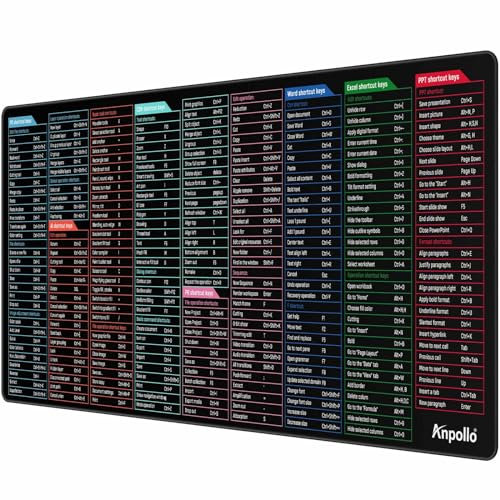 Anpollo Large Mousepad With Keyboard Shortcuts, Multipurpose Office & Home - Black