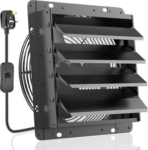 HG Power 350mm Shutter Exhaust Fan with Mesh Screen 1500m³/h Wall Mounted Extractor Fan Low Noise Shed Exhaust Fan for Ventilation Use, Basement, Gable, Chicken Coop, Black