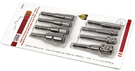 HBM 8-teiliger Steckschlüssel-Satz, Bit - Steckschlüssel-Adaptersatz und Bit-Halter mit HEX-Schaft