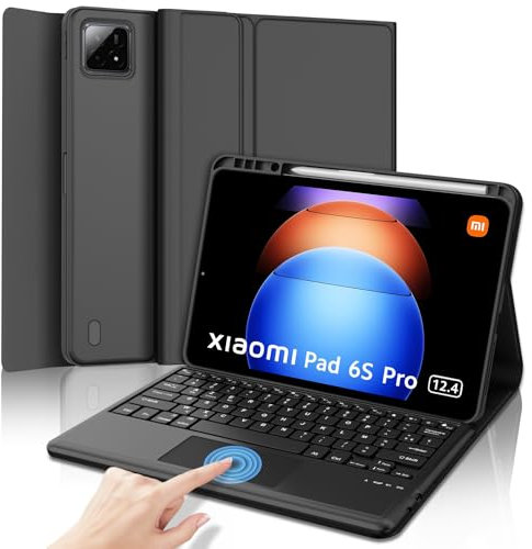 Clavier Xiaomi Pad 6s Pro 12.4 avec Pavé Tactile, Étui Coque Clavier AZERTY Français Trackpad Bluetooth pour Xiaomi Pad 6s Pro 12.4 Pouces 2024, Nori