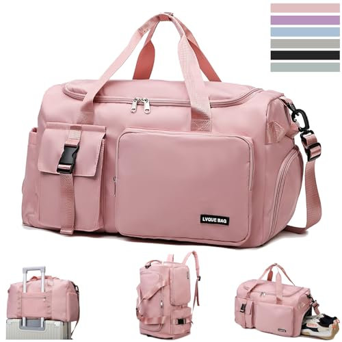 YOUYIKE Sporttasche Damen Herren, 42 L Wasserabweisende Sporttasche Groß Reisetasche Damen mit Schuhfach und Nassfach, Reisetasche Faltbar, Sporttaschen, für Reisen, Fitness, Sport (Rosa)