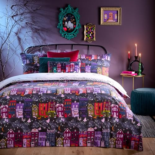 Furn. Creepy Town Halloween-Bettwäsche-Set – Anthrazit – King-Size-Bett