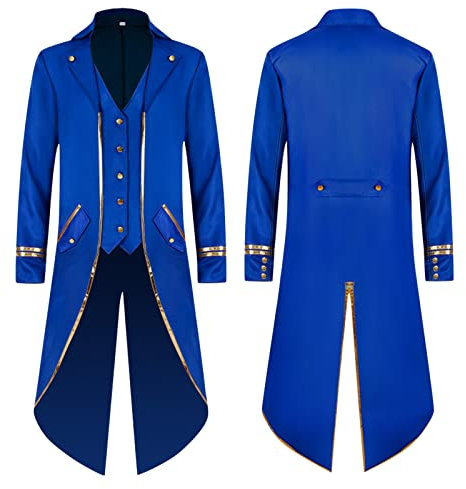 Halloween Kostüm Herren Gothic MäNner Steam Mittellang Uniform Coat Party Frack Vikings Lange Kleidung Barock Gehstock Karneval Mittelalter Vampir Verkleidung Jacket