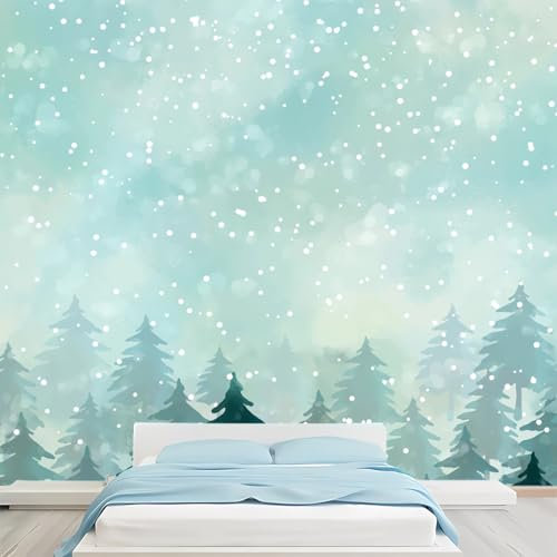 DSKJoviality Papier peint mural de taille personnalisée pour enfants, dessin à la main, forêt d'hiver, papier peint amovible, grand papier peint autocollant applicable à la décoration murale, chambre