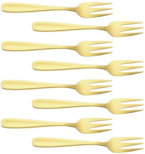 8 PCS Dessert Forks Golden,Cake/Mini Appetizer/Stainless Steel Pastry Fork,Fruit Forks-13.8 CM(5.4 Inch)