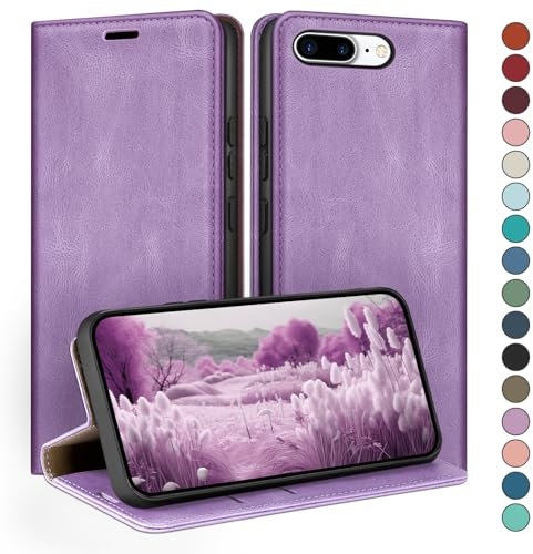 HUOUH für iPhone 7 Plus/8 Plus 5.5 Hülle mit RFID Schutzhülle aus Lederhülle Handyhülle,Kartenfach Leder ständer Handy hülle,360 grad Schutz Cover für Apple 7 Plus Klapphülle Wallet Case Flieder Lila