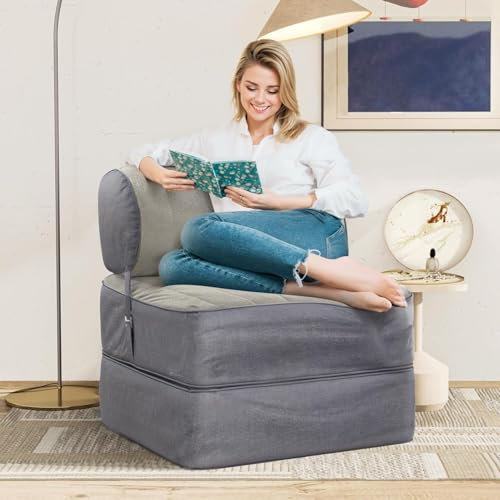 strusery Foldable Bean Bag Sofa Bed with Adjustable Backrest, Foldable Floor Sofa for Gaming, Sleep & Relaxation, Bean Bag Sleeper Chair for Living Room & Bedroom