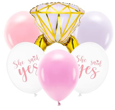 Ballonset She Said Yes 6 teiliges Set mit Folienballon Ring 60 x 95 cm, pastellfarbenen Latexballons 30 cm perfekte Dekoration für süße Verlobung party Junggesellinnenabschied Brautparty Hochzeit