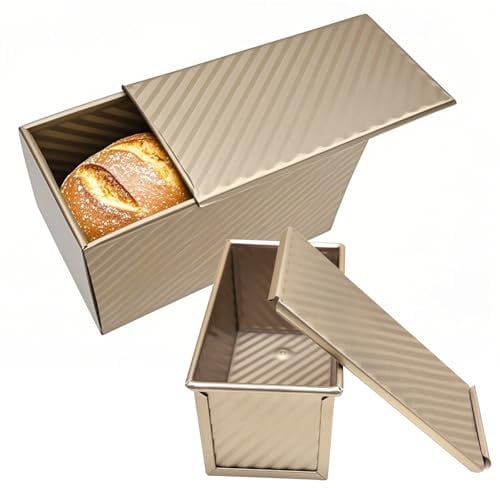 2 piezas Molde con Tapa para Pan,Molde para Hornear pan, Bandeja de Liberación Rápida con Orificios de Ventilación,Plato de tostadas grandes (21x11.5x11cm) y plato de tostadas pequeñas (19x9.5x8cm)