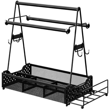 Tragbarer Grill-Caddy für Grill, vielseitiger Küchen-Organizer mit Papierhandtuchhalter, Haken zum Aufhängen und Taschentuchhalter, Grillzubehör für Camping, Picknick