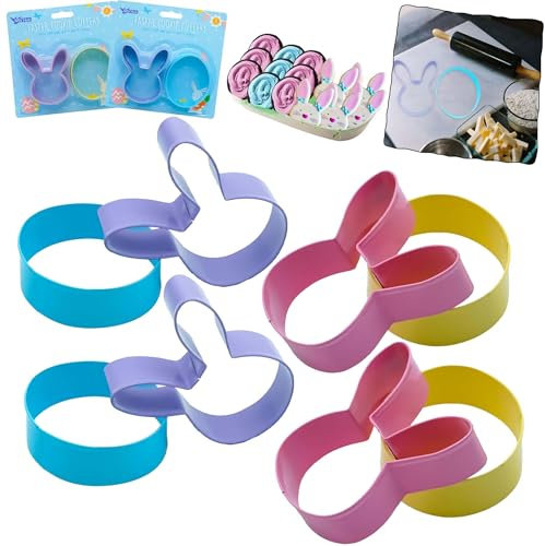 Set di 8 formine per biscotti pasquali, in acciaio inox, a forma di coniglietto e uova, per cottura, biscotti, pancake, fondente, pasticceria, impasto, artigianato fai da te, strumenti da forno per