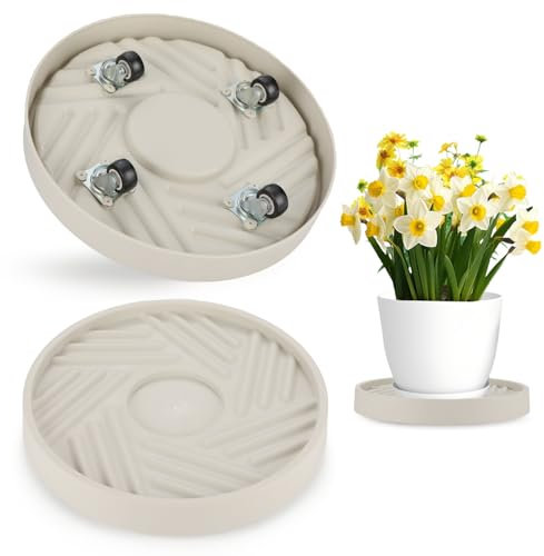 JAOXISOU 10 Plant Caddy with Wheels, Rolling Plant Stand 165 LBS Heavy Duty with Hidden 360 ° Rotating Silent Wheel Wheels for Outdoor Indoor Large Plant Pots, Flower Pot, Patio, 1 Pack