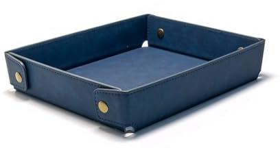 Magracy PU Leather Valet Tray for Men Women Desk Drawer Organiser Tray Nightstand Caddy for Jewelry Coins Phone Glasses Keys Watch Wallet Dark Blue