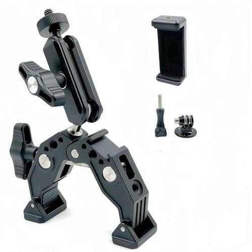 Super Clamp with 3” 360° Dual Ballhead Magic Arm Cold Shoe 1/4” Threads Mount Adapter for Phone, Action Camera, Desk Tripod, Tube, Gimbal, Compatible with SmallRig, GoPro, DJI Model ST83,13–65mm