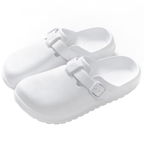 Arch Support Nurse Clogs for Women Men, Adjustable Buckle Non Slip Work Shoes Chef Garden Sandals, Slip-On Slide Slippers (Pure White, Adult, Women, 8, Numeric, UK Footwear Size System, Medium)