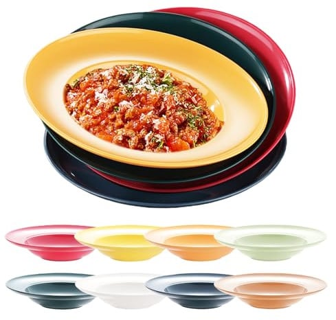 PORFOYO Pastateller, 8 Stück Suppenteller Tief, Spaghetti Teller, Tiefe Teller 23cm, Nudelteller Schön Aus Kunststoff, Pasta teller Für Nudeln Steaks Salate Spülmaschinenfest