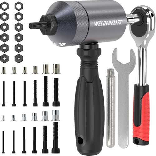 WelderElite Rivet Nut Drill Adapter Kit - Dual Drive Modes: Drill/Ratchet, with 270pcs Nuts & 36pcs Mandrels (Gray)