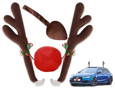 Shalwinn Rentier Auto, Auto Rentier Kostüm Auto Weihnachtendeko mit Geweih, Auto Deko Weihnachten, Auto Rentiergeweih Rudolf für Auto, Weihnachtsschmuck Auto