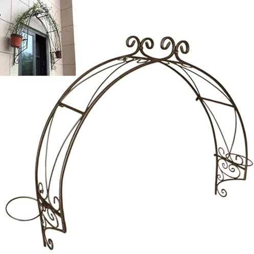 Rote Bronze Wandmontierte Gartenspalierbogen Metalldorn für Kletterpflanzen Gartentorbogen mit 2 Pflanzgefäßringen - Perfekt für Ranken, Rosen und Türdekor