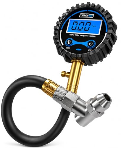 Digital Tire Pressure Gauge 200 PSI - Accurate Air Pressure Gauge for Tires with Easy-to-Read Numbers & 45° Angle Chuck