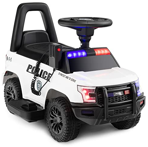 COSTWAY Polizei Elektroauto für Kinder, 6V Elektrisches Kinderauto mit Stauraum & Megafon & Warnlicht & Hupe & Fußpedalen, Elektro Auto für Kinder ab 18 Monaten (Weiß)