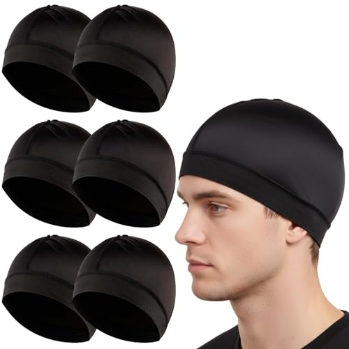 PjuQow 6er Pack Durag, Haarnetz Zum Schlafen, Skull Cap, Bequemes Haarnetz Für Männer, Wave Cap, Satin Lined Beanie, Ideal für Schlafen und Dusche