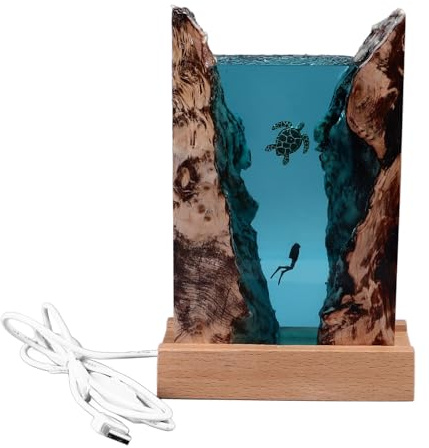 KKPLZZ Divers Schildkröten-Harzlampe, USB-LED-Ozean-Nachtlicht mit Knopfschalter, für Heimbüro, Schlafzimmer, Kunstdekoration