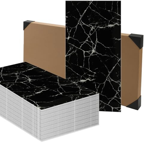 10PCS Marble Tile Stickers Thicken Self Adhesive Wall Tiles Waterproof Backsplash, Peel and Stick, Vinyl Marble Tiles for Bathroom, Kitchen Splashback, and Living Room,Black, 60x30cm