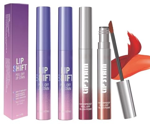 4 Stück Lip Stain Peel Off Set,Langanhaltend Lippenstift Zum Abziehen,Wasserfest Und Wischfest Lip Tint Peel Off,Matter Lipgloss,Geeignet Für Frauen Und Mädchen (4 Farbtöne)