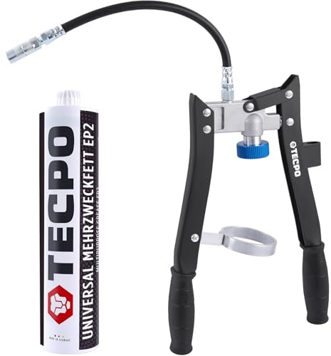 TECPO Universal Mehrzweckfett 500g mit Zweihand Kartuschen Fettpresse mit Gewinde und Panzerschlauch Ausführung Kartuschenpresse Fettpresse