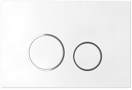 MYLAVABO Drücker- & Betätigungsplatte passend für Geberit Delta (Kunststoff, weiß, chrom Ringe)