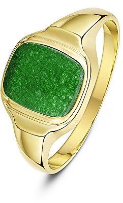 Theia Herren Siegelring 9 Karat Gelbgold, in Kissenform, Set mit grünem Jadestein 10 x 8mm, Größe 56 (17.8)