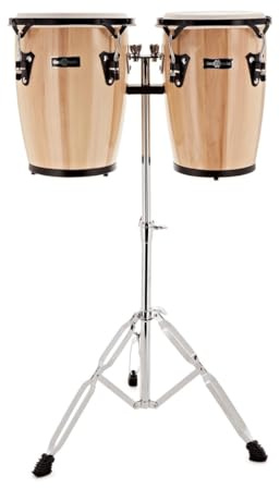 Mini-Conga-Set (9 und 10) mit Ständer von Gear4music | Naturfelle, langlebige Lindenholzkonstruktion, Ricardo- und Requinto-Größen, höhenverstellbares Stativ inklusive