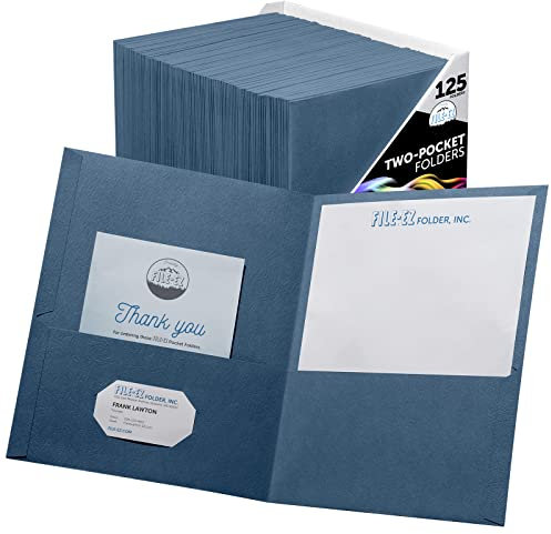 FILE-EZ Zwei-Pocket-Ordner, dunkelblau, 125 Stück, strukturiertes Papier, Briefgröße (EZ-32423)