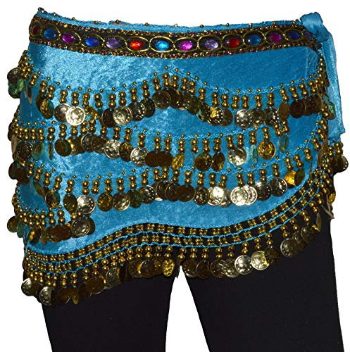 Tanzbekleidung & Accessories Bauchtanz Münzgürtel Samt Hüfttuch Belly Dance Bauchtanzgürtel Karneval Münzen (Türkis)