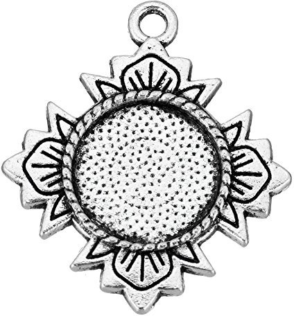 Perlin 10er Pack Fassungen Anhänger Silber Metall für 12mm Runde Cabochon-Fassung Rahmen Medaillons DIY Basteln M101