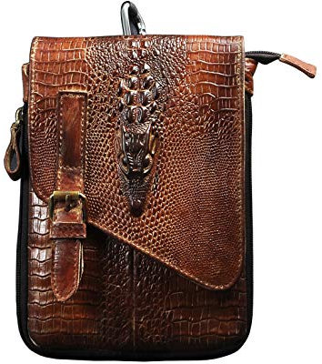 Le'aokuu Herren Verrückt Pferd Leder Tasche Freizeit Universität Schultasche Reisetasche Schultertasche Messenger Bag 611 (611-1 Krokodil Kamel-Größ)