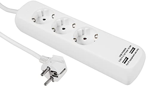 MC Power - Mehrfachsteckdose | 3-Fach Steckdosenleiste mit 2X USB, Einsteckschutz, 1,5m Zuleitung