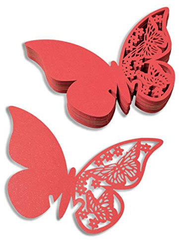 mixed24 50 St. / 100 St. Rot Tischkarten Schmetterling Namenskarten Platzkarten Hochzeitsdekoration Tischdeko (50)