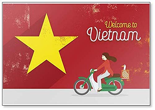 a Vietnamese Woman Riding Motorcycle, Welcome to Vietnam Fridge Magnet