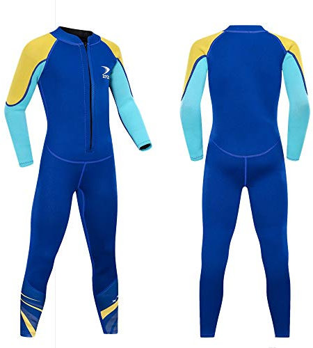 Combinaison pour Enfants ZCCO, Maillot de Bain Thermique en néoprène de 2.5 mm, Maillot de Bain pour Jeunes garçons et Filles Costume Chauffant à Manches Longues(Bleu Clair, L)