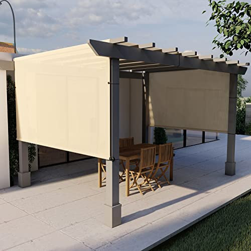 E&K Sunrise 12'Wx16'L Pergola Shade Cover with Weighted Rods & Grommets, Outdoor Sun Shade Cloth Canopy Replacement Cover UV Block for Patio Porch Deck Backyard (Beige)