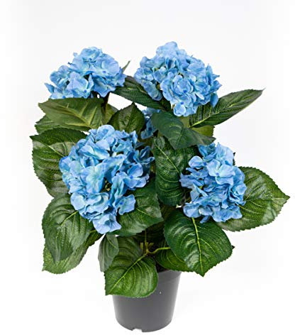 Hortensienbusch Deluxe 42cm blau im Topf LM Kunstpflanzen Kunstblumen künstliche Pflanzen Blumen Hortensie