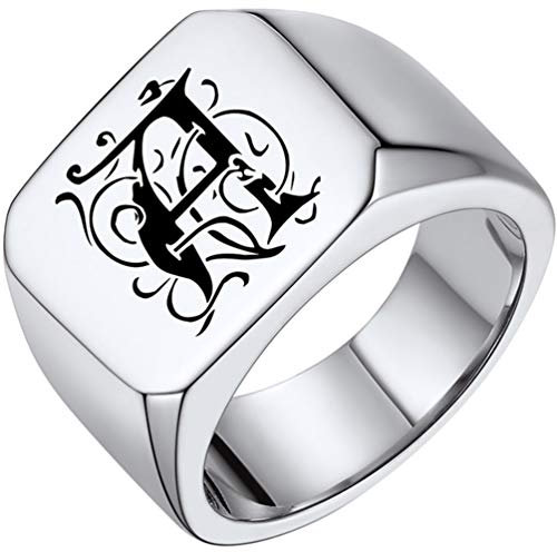PROSTEEL Herren Ring Edelstahl Größe 62 massiv Siegelring 6,4mm breit hochglanzpoliert Hip Hop personalisiert Buchstabe Bandring Biker Ring für Männer Jungen Accessoire für Party