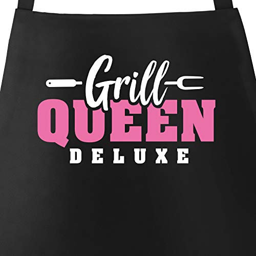 MoonWorks® Grill-Schürze für Frauen mit Spruch Grill Queen Deluxe Baumwoll-Schürze Damen Küchenschürze schwarz unisize
