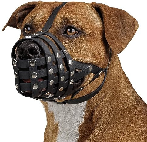 BRONZEDOG Pitbull Maulkorb für Hunde, atmungsaktiver PVC-Korb für mittelgroße und große Hunde, Amstaff Staffordshire Terrier, Rottweiler verhindert Beißen, Schnitzen, Kauen, Spazierengehen, Training,