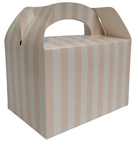 4 Square Coloured Design Children/Kids Party Boxes Carry Meal/Food Fun Picnic Birthday Wedding Favour/Baby Shower Party Box Loot Bag Gift Boxes All Occasions (50 Boxes, Pink Stripe)