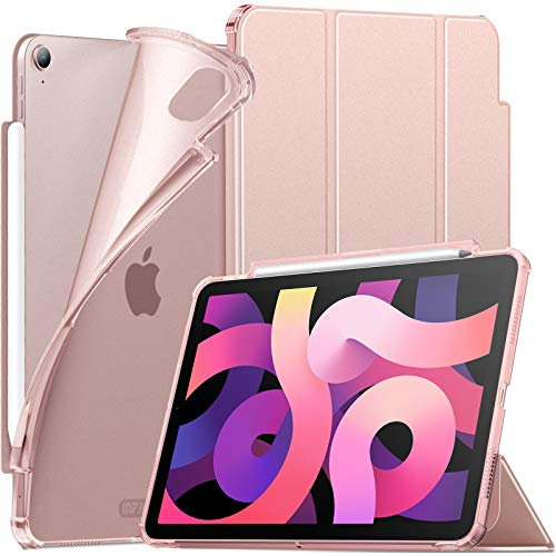 INFILAND kompatibel mit iPad Air 5 Generation 2022 Hülle/iPad Air 10.9 2020(4. Generation), iPad Air4/5 Hülle, Superleicht Halbtransluzent Gefrostet TPU Schutzhülle mit Pen Halter, Auto Schlaf/Wach
