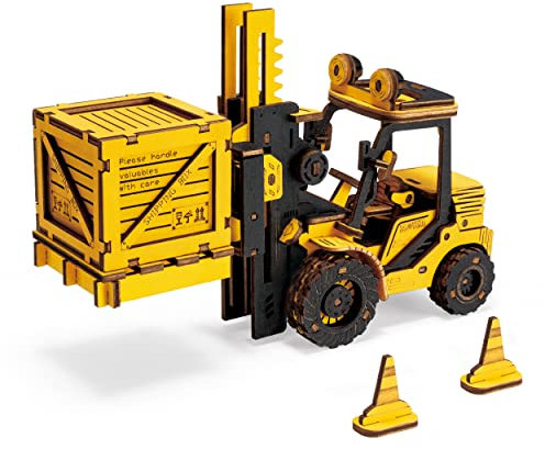 Robotime- Carrello elevatore, Colore Giallo/Nero, 15 x 5 x 8 cm, mdh1020