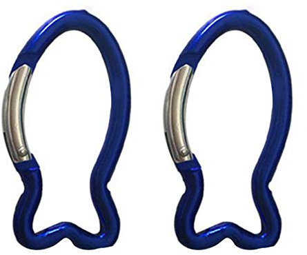 Livecitys Karabiner, Aluminiumlegierung, tragbar, multifunktional, Fisch-Form, Karabiner, für Rucksäcke, Blau, 2 Stück